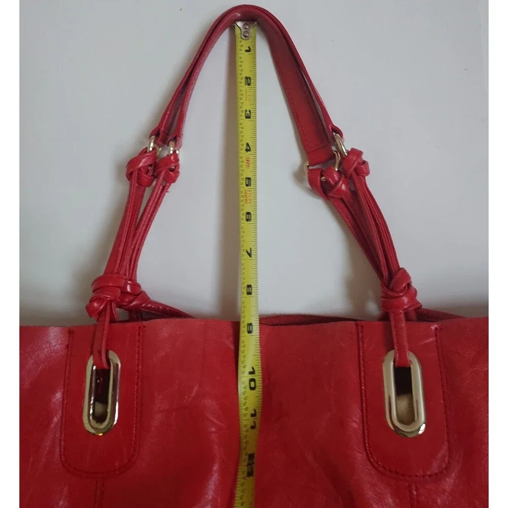 Vintage Shiny Red Leather Shoulder Bag W/ Removable Cloth Lining & Change Purse